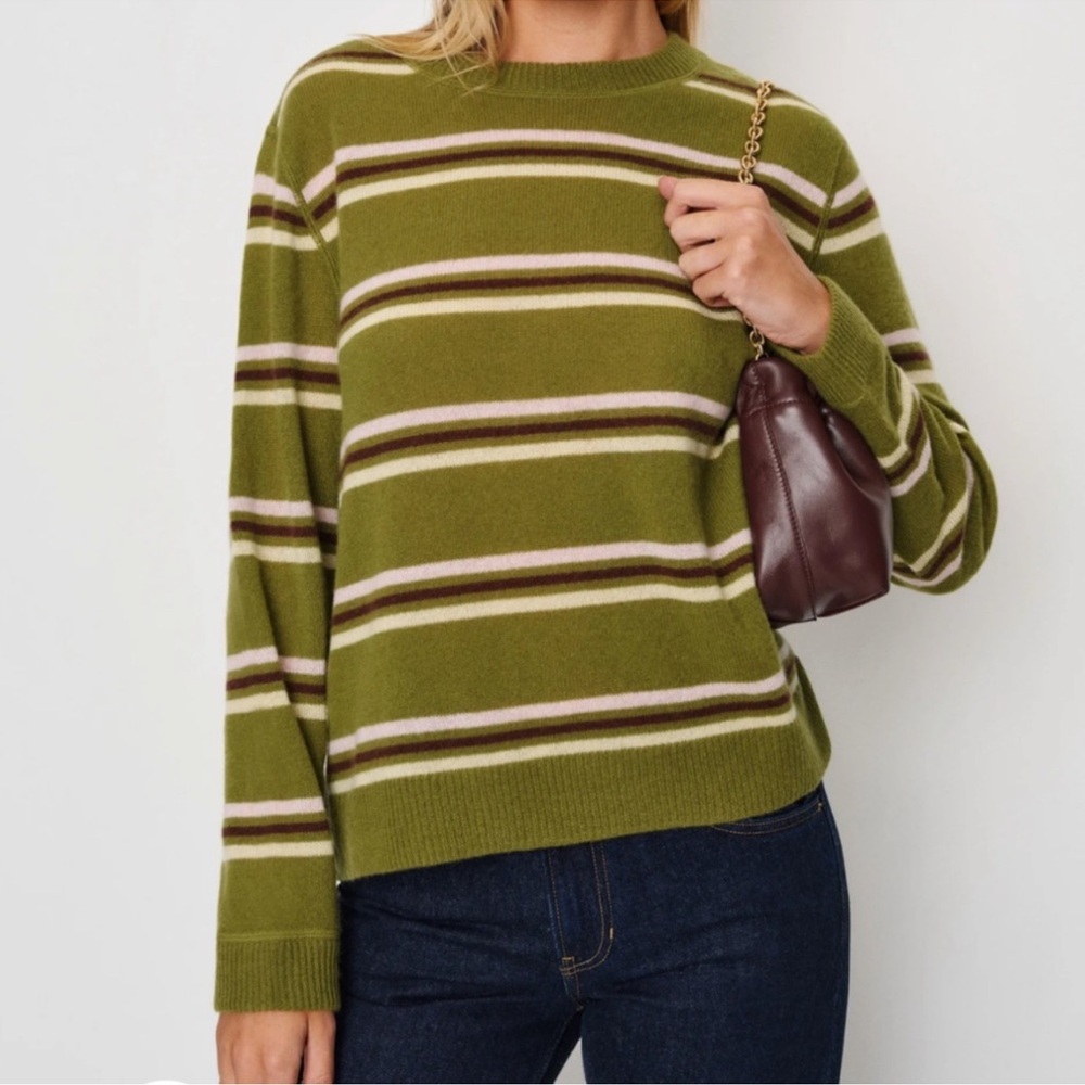 Reformation Cashmere Boyfriend Crewneck Sweater Striped Green Size Small - Picture 2 of 7